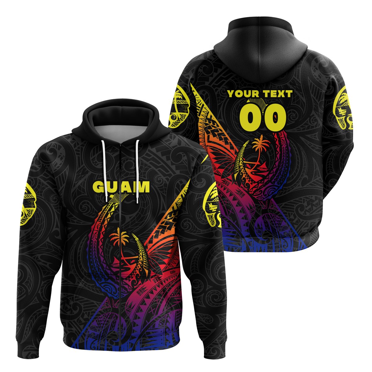 ( Personalised) Guam Rugby Zip Hoodie Polynesian Patterns Style Gradient