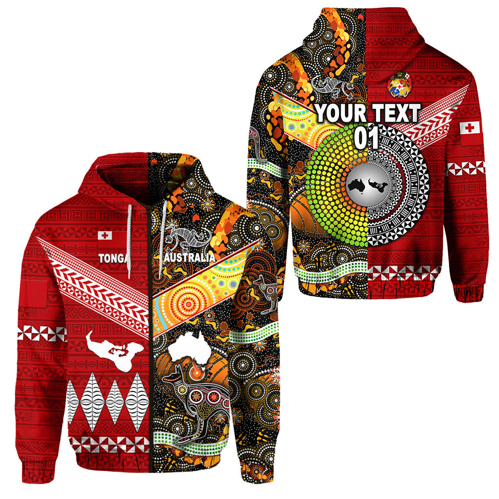 ( Personalised) Tonga Ngatu And Australia Aboriginal Zip Hoodie Together, Text And Number