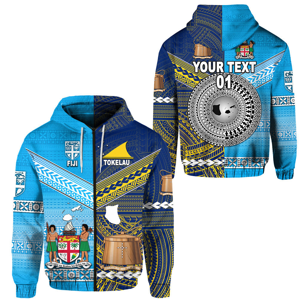 ( Personalised) Fiji and Tokelau Zip Hoodie Together, Text And Number