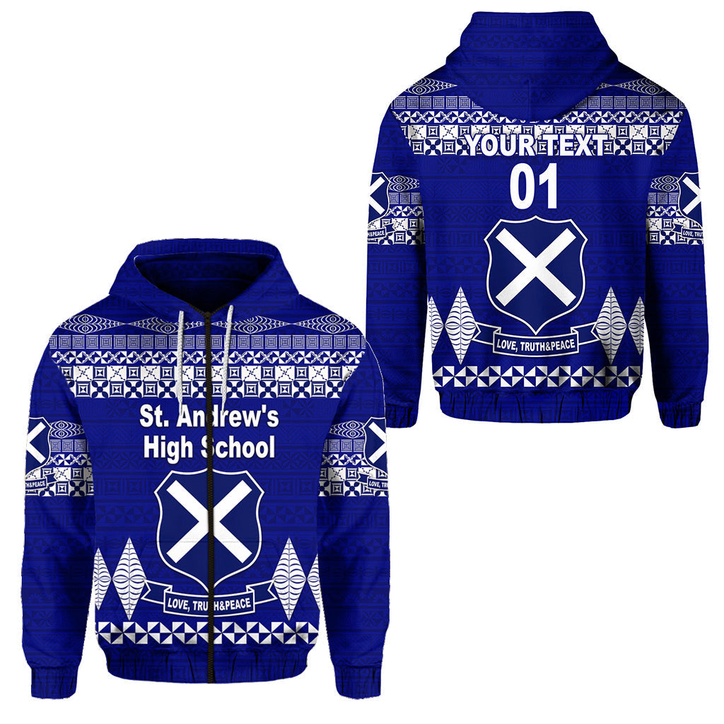 ( Personalised) St. Andrew's High School Zip Hoodie Simple Tongan Kupesi