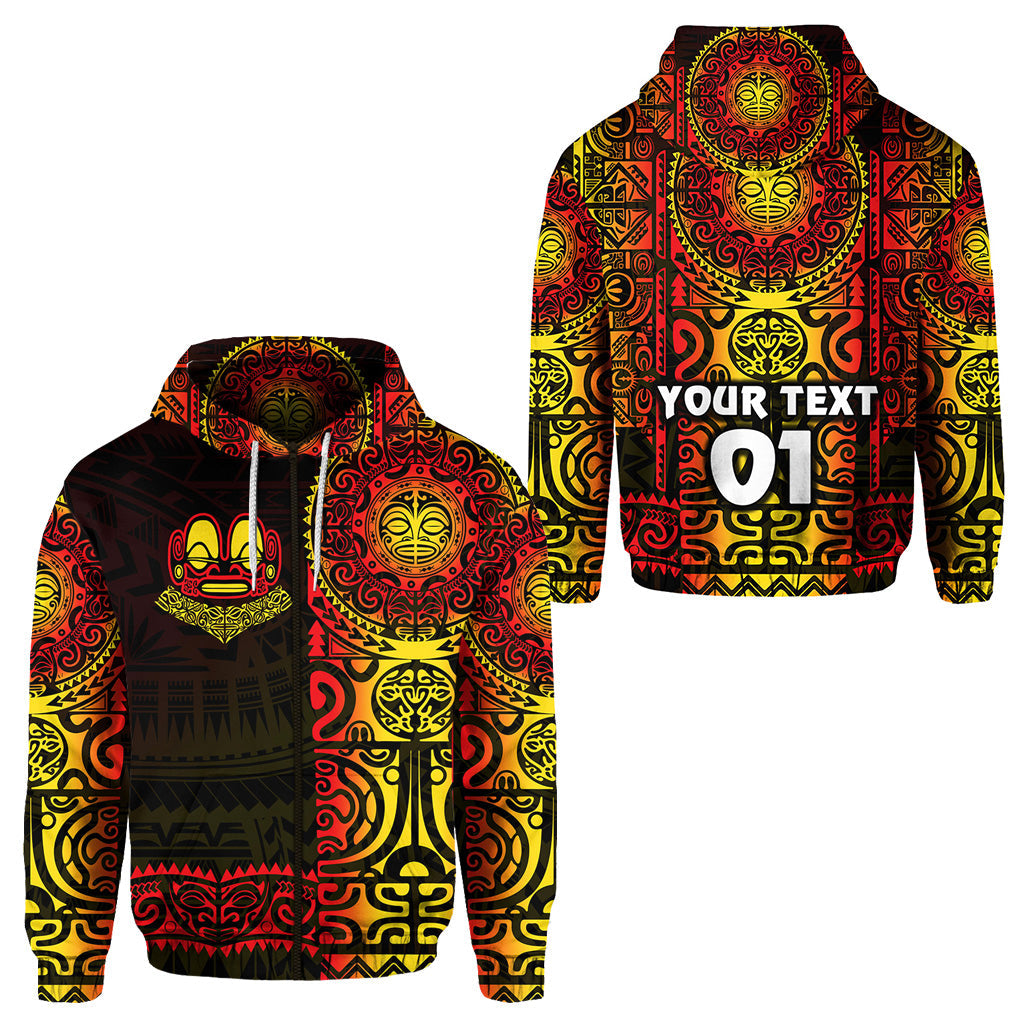 ( Personalised) Marquesas Islands Zip Hoodie Marquesan Tattoo Unique Style Gradient Red