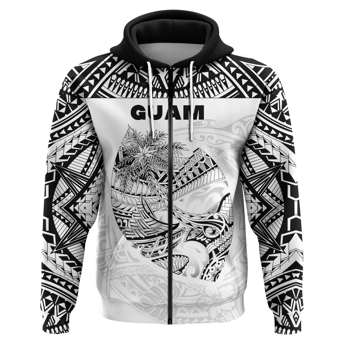 ( Personalised) Guam Rugby Zip Hoodie Polynesian Patterns White