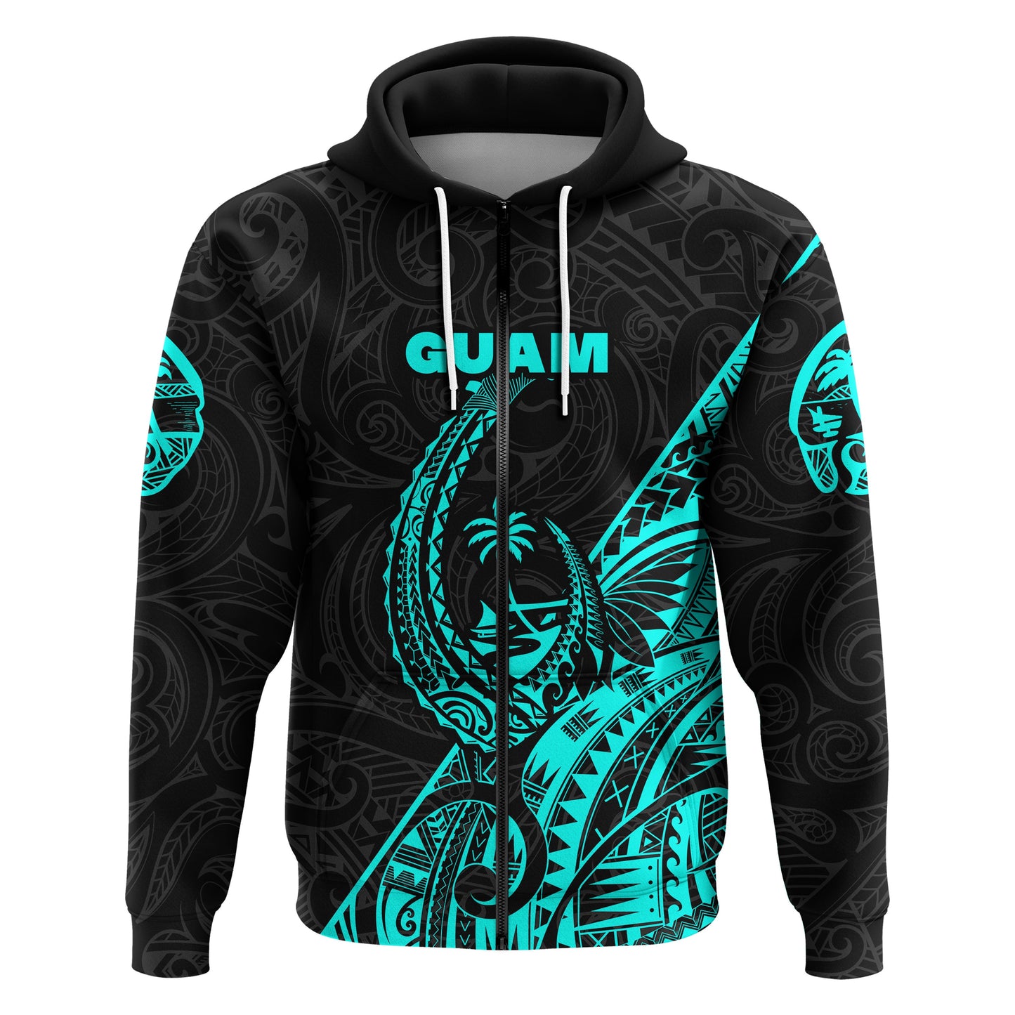 ( Personalised) Guam Rugby Zip Hoodie Polynesian Patterns Style Turquoise