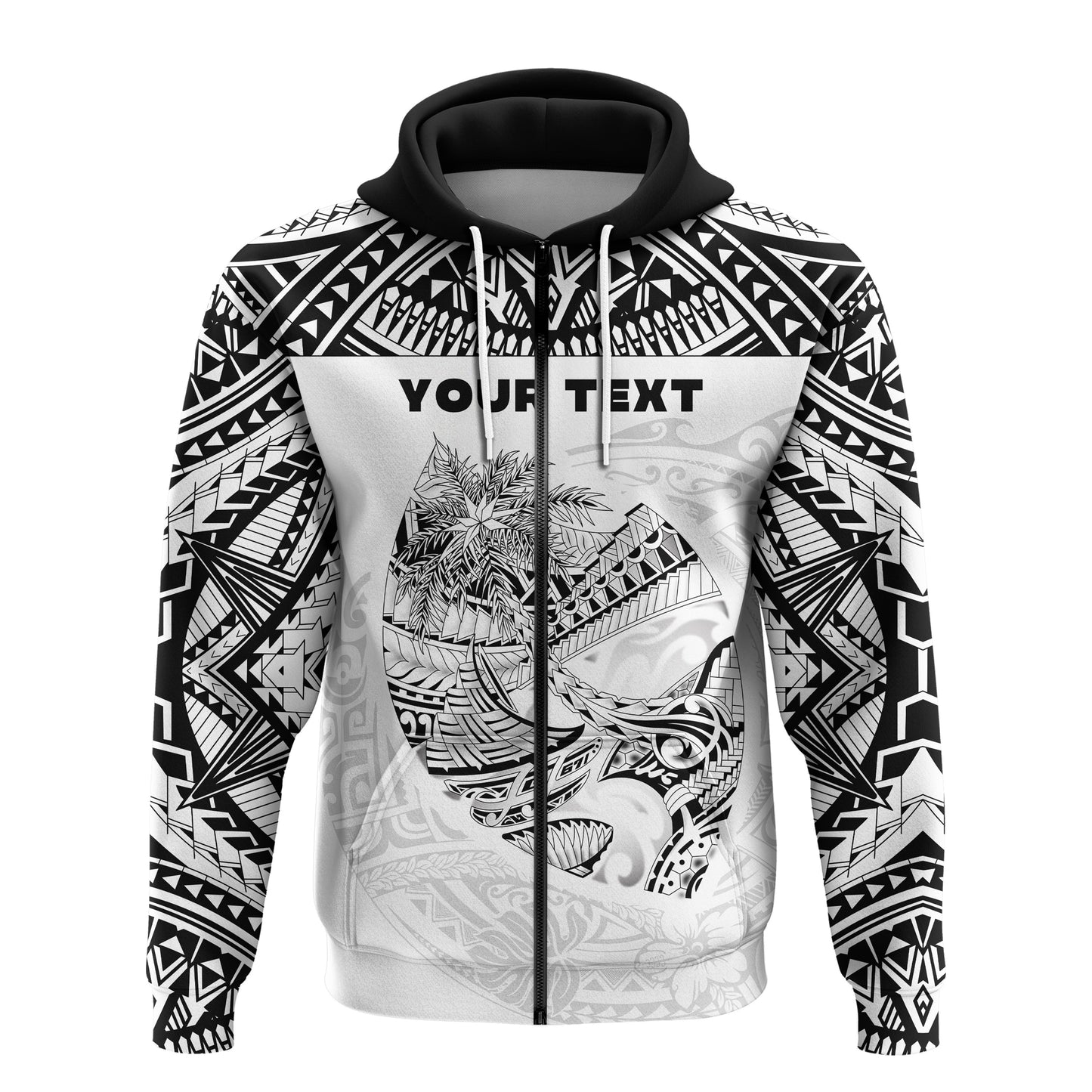 ( Personalised) Guam Rugby Zip Hoodie Polynesian Patterns White Ver.2