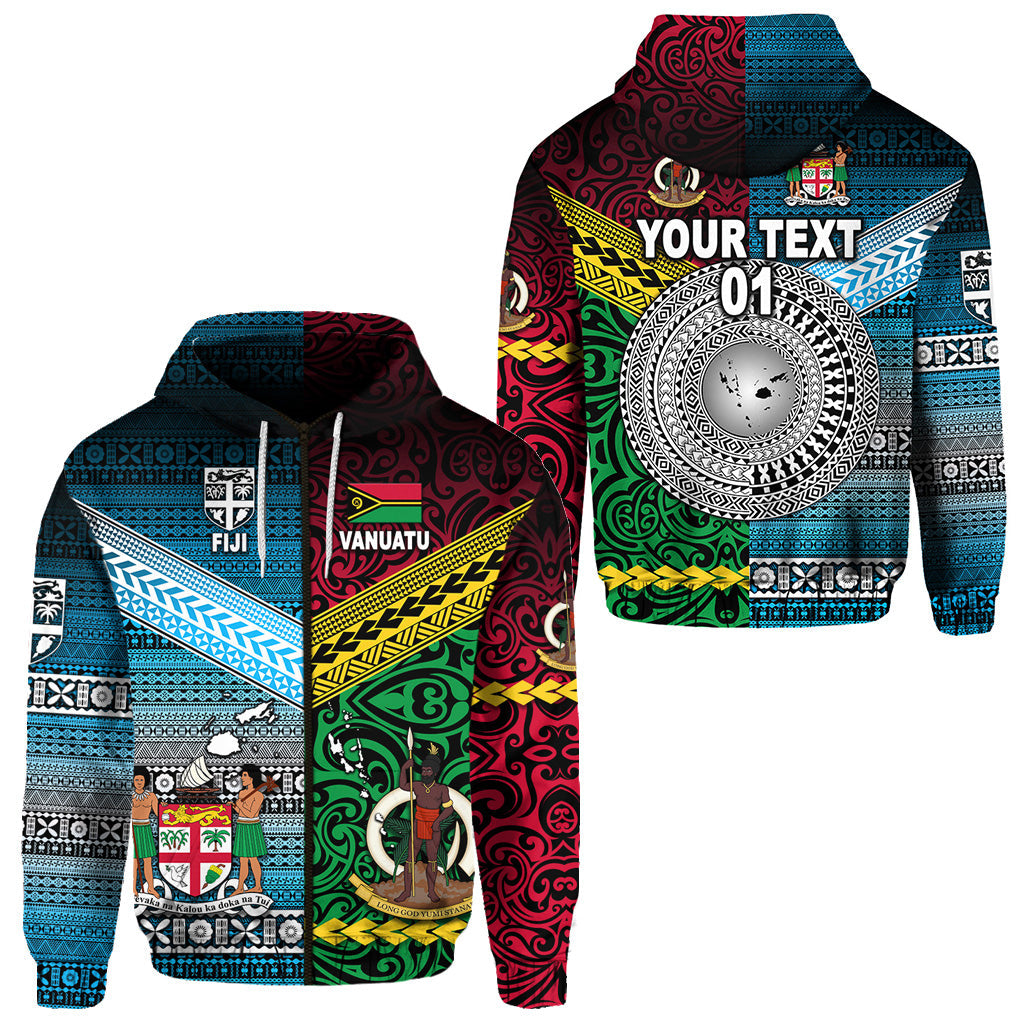 ( Personalised) Vanuatu And Fiji Zip Hoodie Together Blue, Text And Number