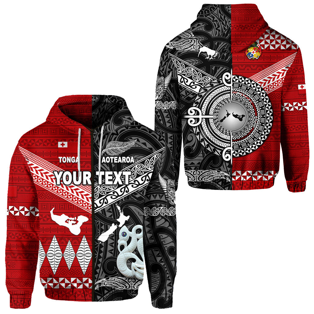 ( Personalised) New Zealand Maori Aotearoa Tonga Polynesian Together Zip Hoodie Black