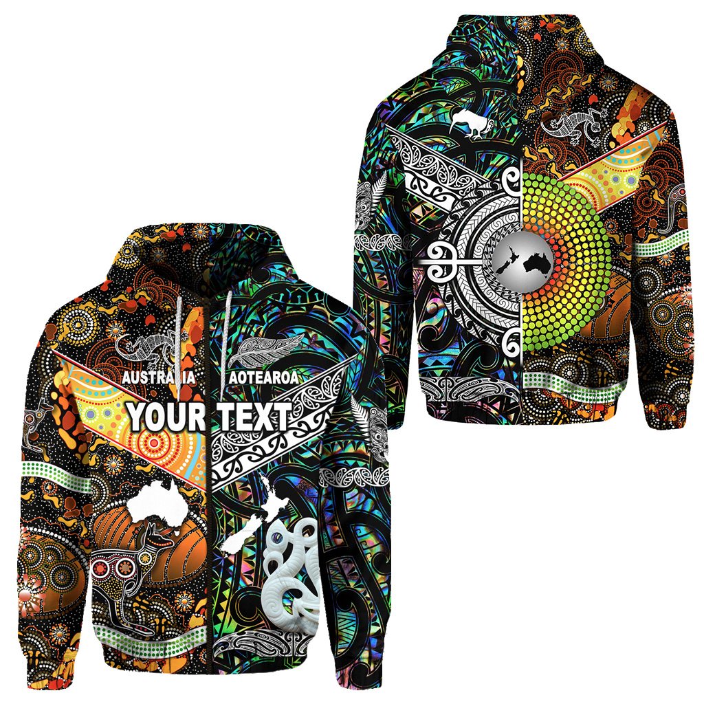 ( Personalised) New Zealand Maori Aotearoa And Australia Aboriginal Zip Hoodie Together Paua Shell