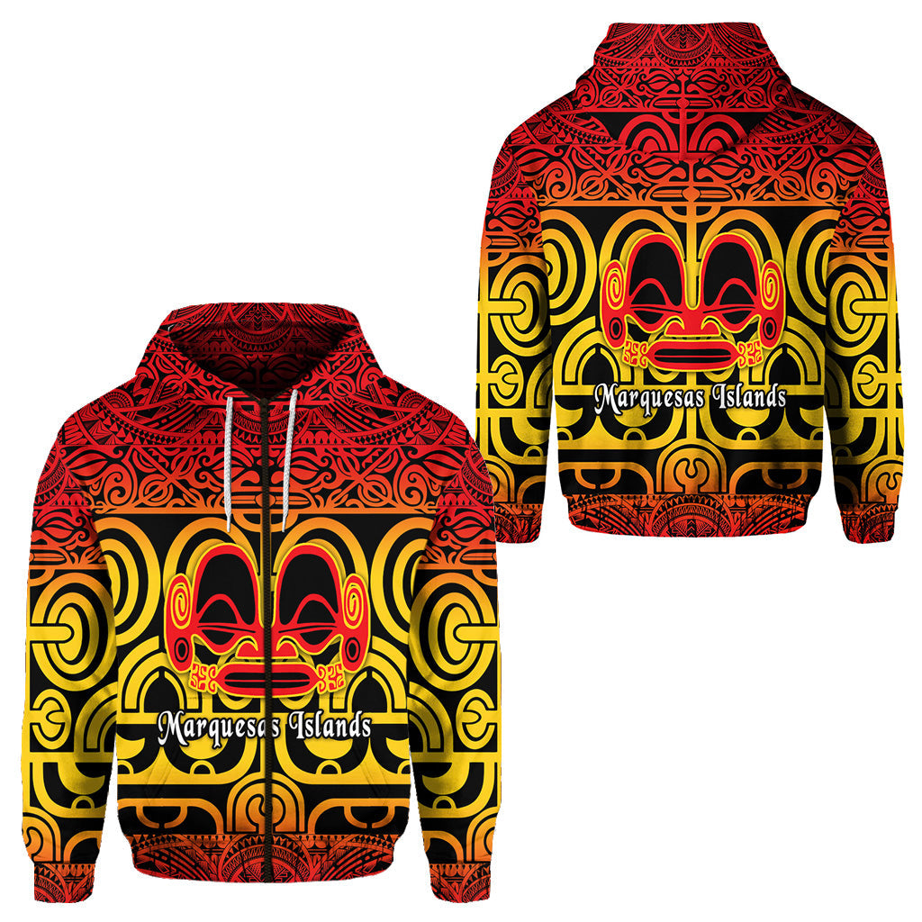 Marquesas Islands Zip Hoodie Marquesan Tattoo Simple Style Gradient Red