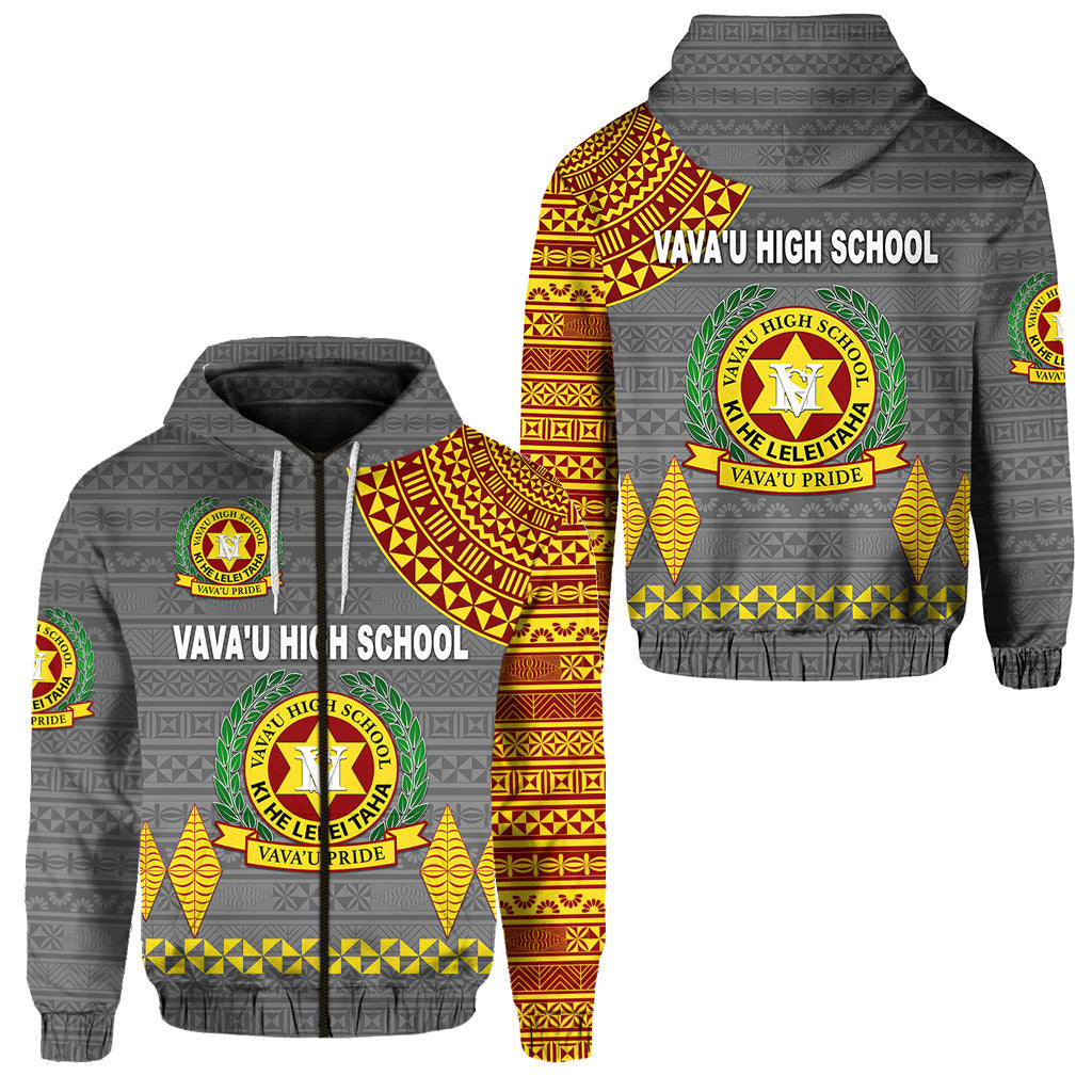 Tonga Vava'u High School Zip Hoodie Simple Style Grey