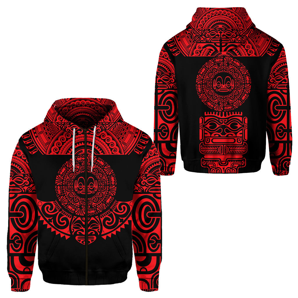 Marquesas Islands Zip Hoodie Marquesan Tattoo Simplified Version Red