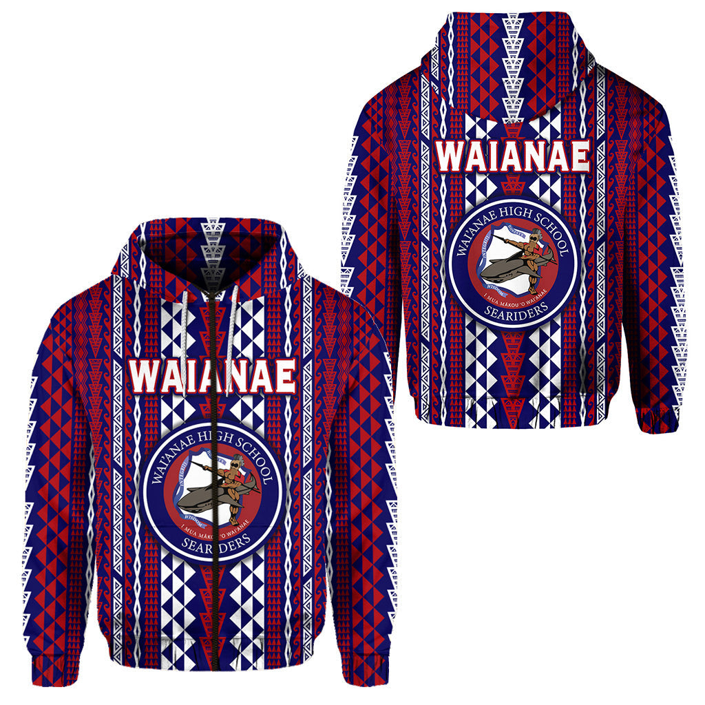 Hawaii Waianae High School Zip Hoodie Seariders Simple Style