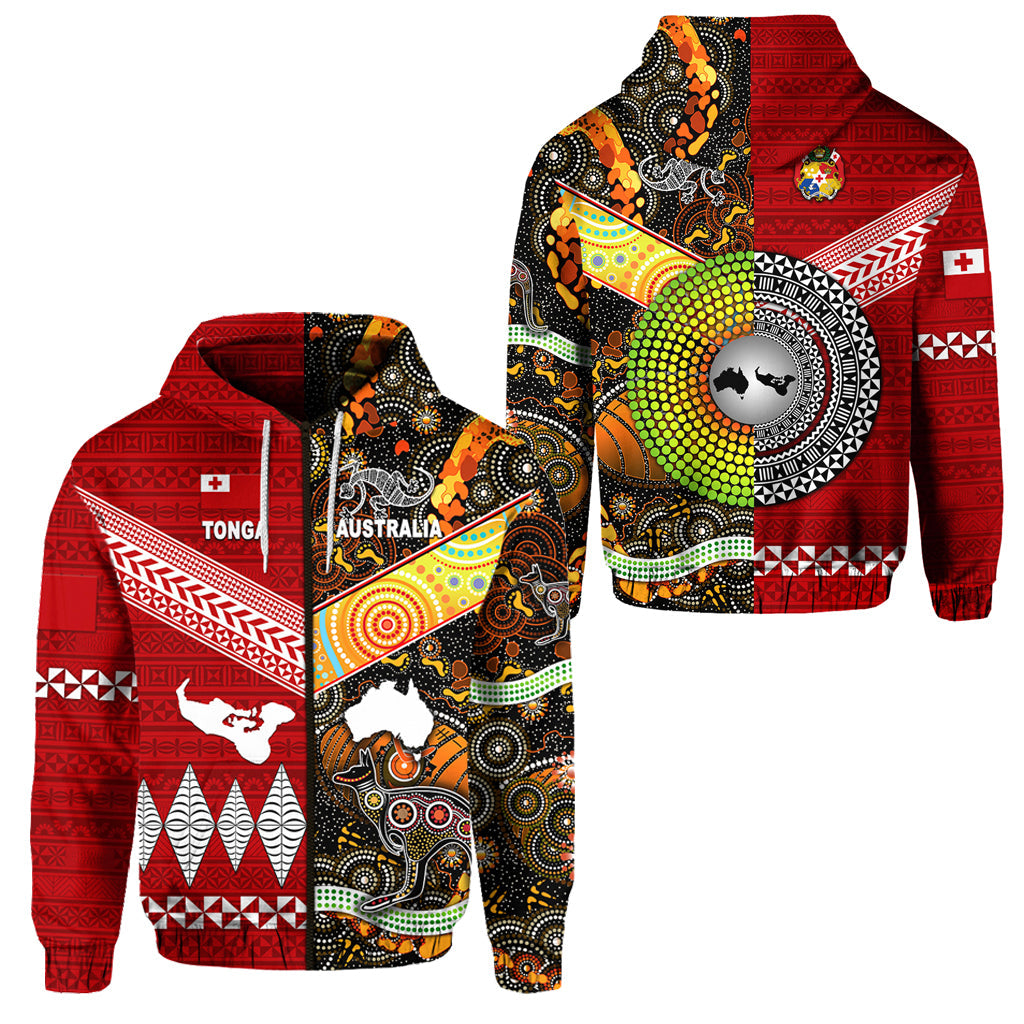Tonga Ngatu And Australia Aboriginal Zip Hoodie Together