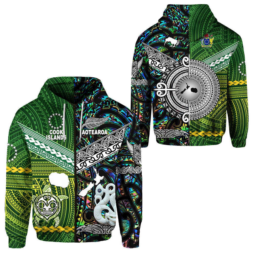 New Zealand Maori Aotearoa Zip Hoodie Cook Islands Together Paua Shell