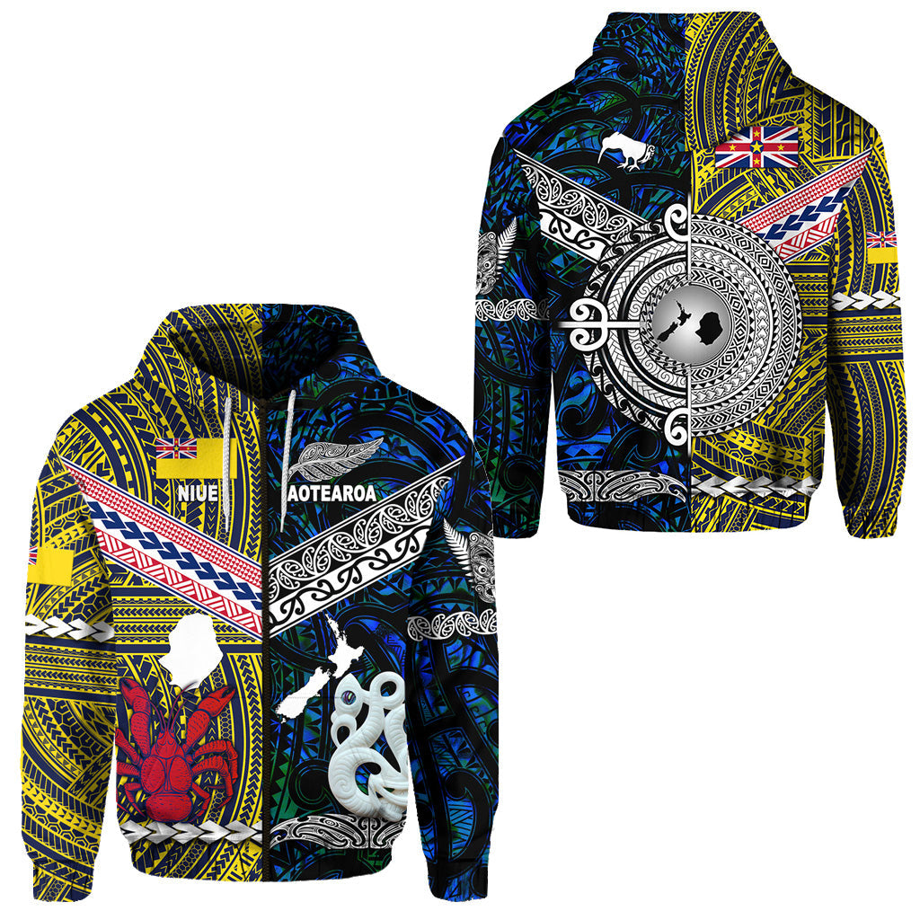 New Zealand Maori Aotearoa And Niue Together Zip Hoodie Blue