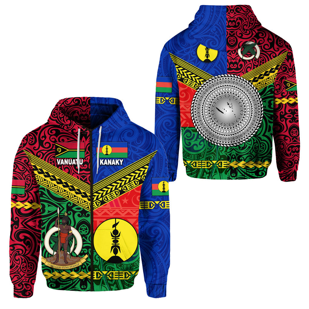 Vanuatu And New Caledonia Kanaky Zip Hoodie Together