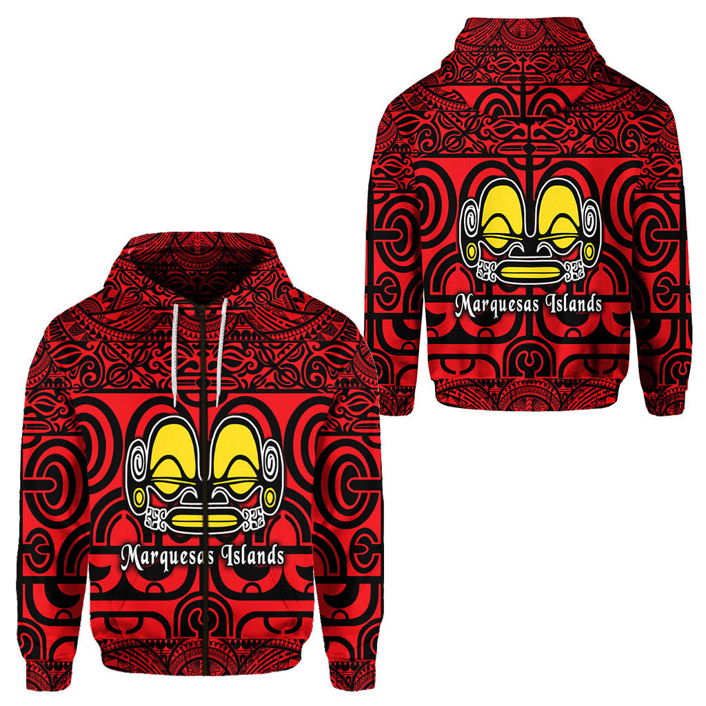 Marquesas Islands Zip Hoodie Marquesan Tattoo Simple Style Red