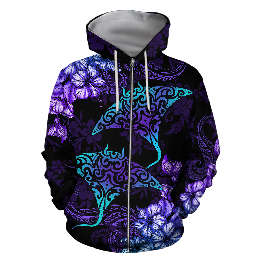 Beautiful Ray Hibiscus Polynesian Hoodie (Zip up) AH