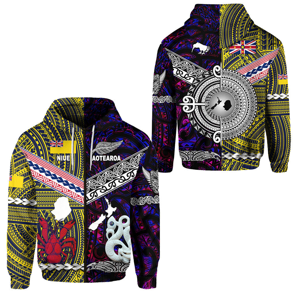 New Zealand Maori Aotearoa And Niue Together Zip Hoodie Purple