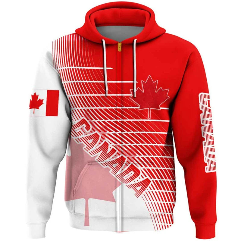 Red Canada Flag Hoodie Unisex Canada Maple Leaf Zip Hoodie