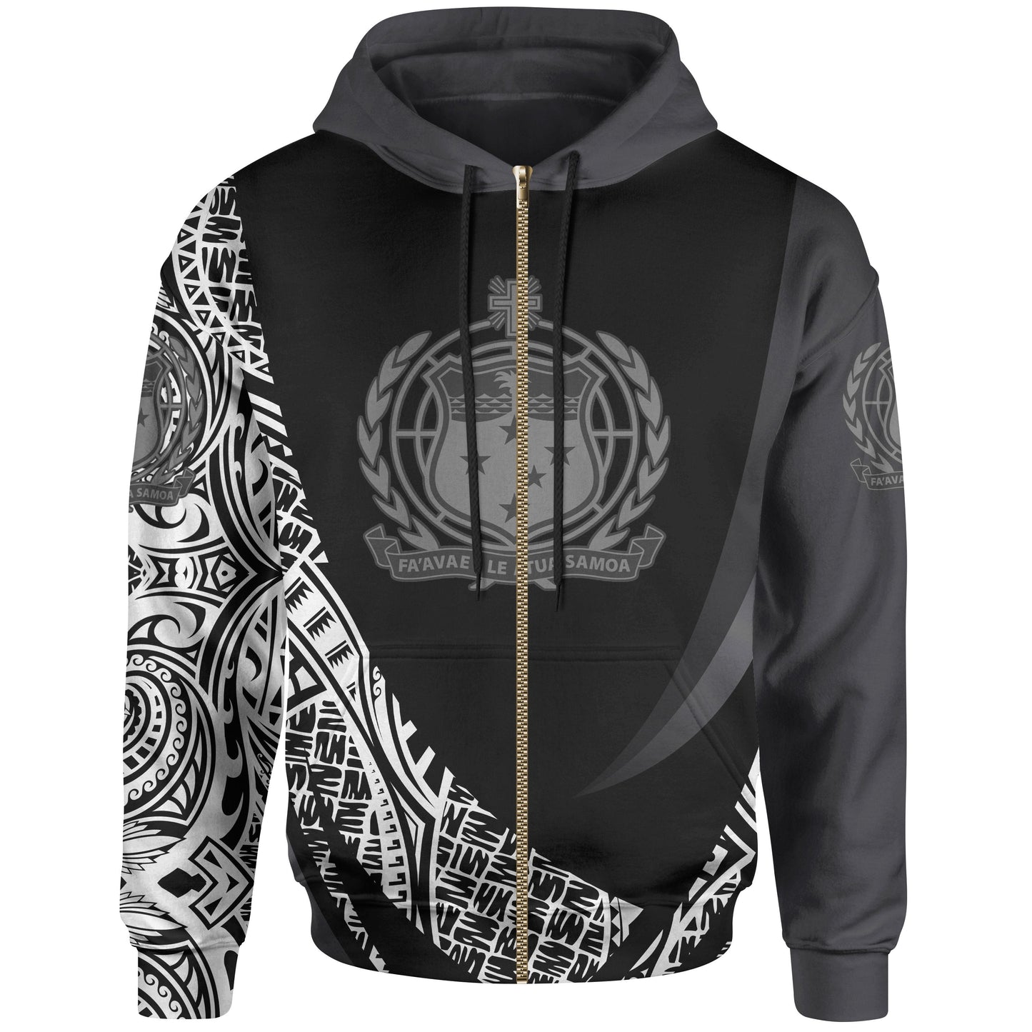 Samoa Zip Hoodie White Polynesian Patterns Sport Style