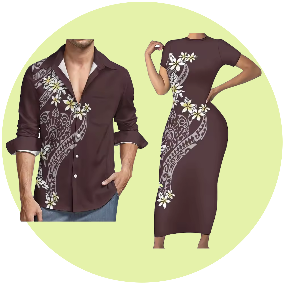 Combo Short Sleeve Bodycon Dress and Long Hawaii Shirt