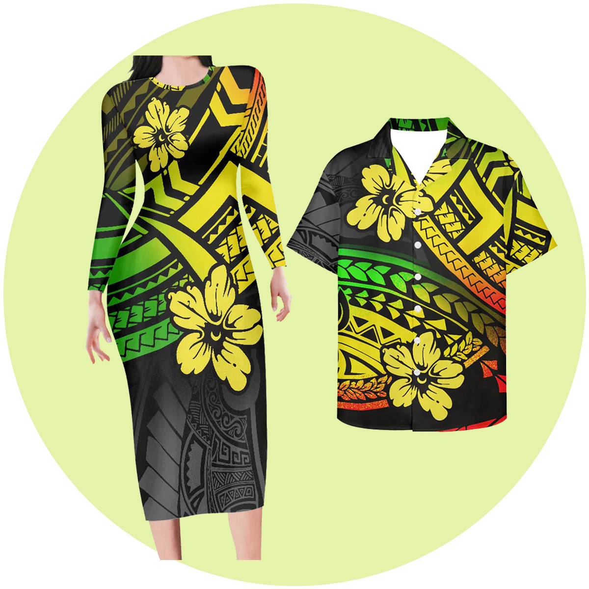 Matching Body Long Dress & Hawaiian Shirt For Couple