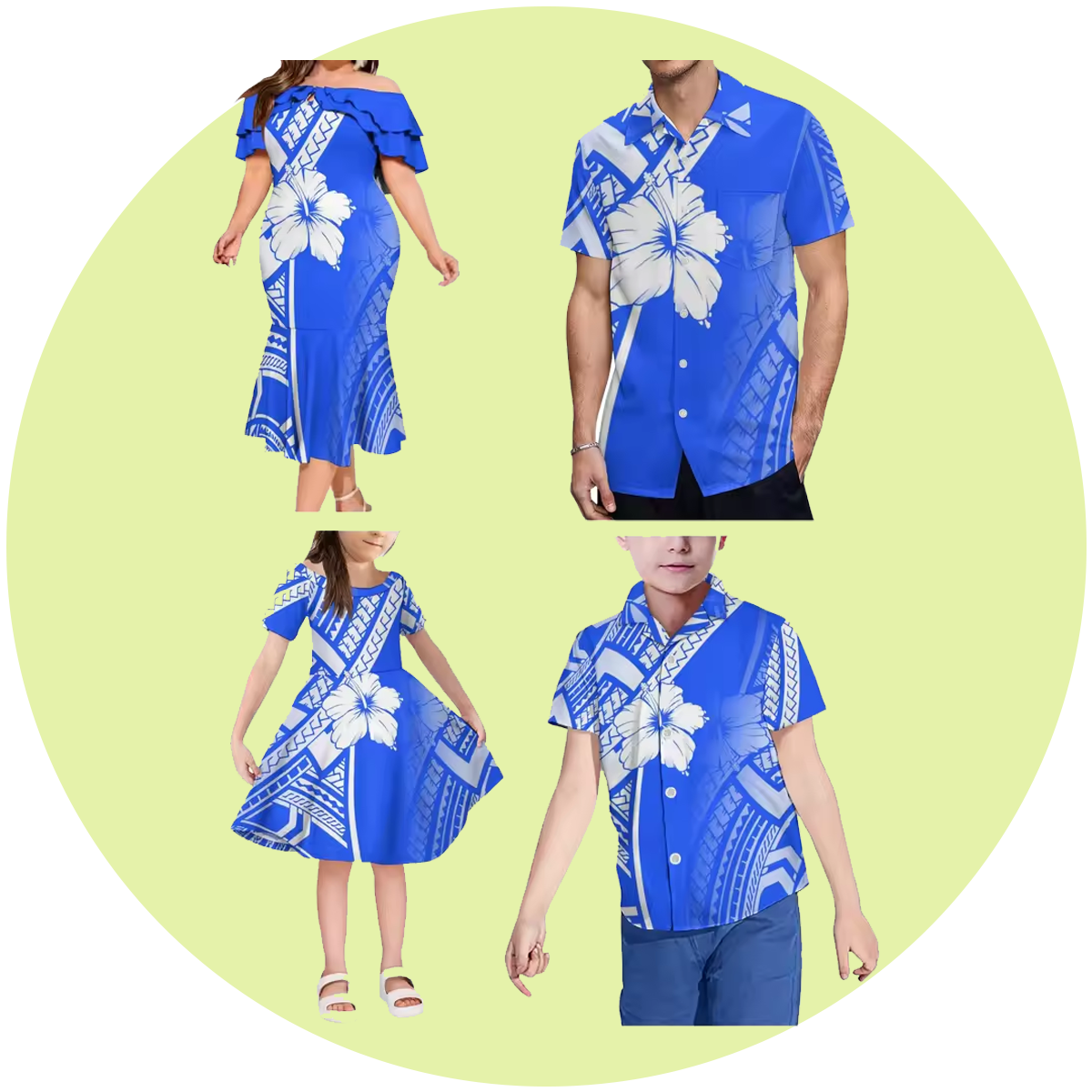 Combo Family Neck Ruffled Long Dress And Hawaii Shirt