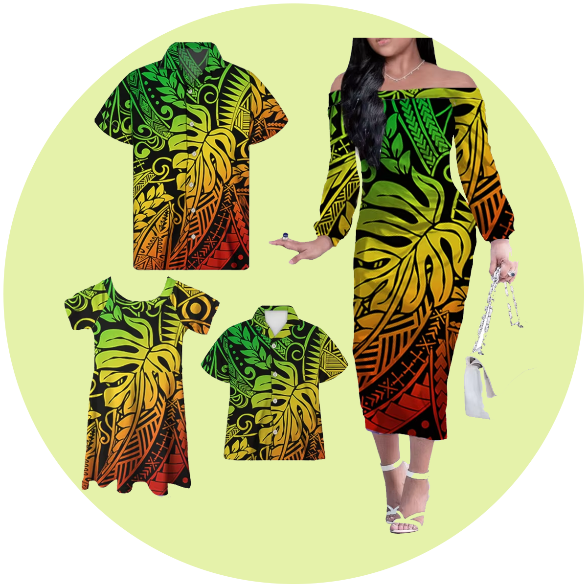 Combo Family Off Shoulder Short Dress And Hawaii Shirt
