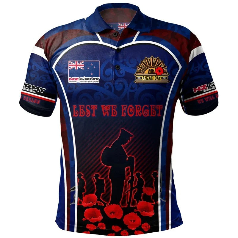 New Zealand Anzac Day Polo Shirt NZ 3D Printed Lest We Forget Poppy Flowers Shirt