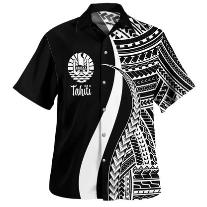 Tahiti Hawaiian Shirts Men Colorful 3d Printed Tahitian Polynesian Tribal Summer Casual Button Shirt