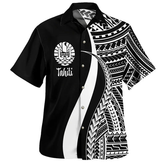 Tahiti Hawaiian Shirts Men Colorful 3d Printed Tahitian Polynesian Tribal Summer Casual Button Shirt