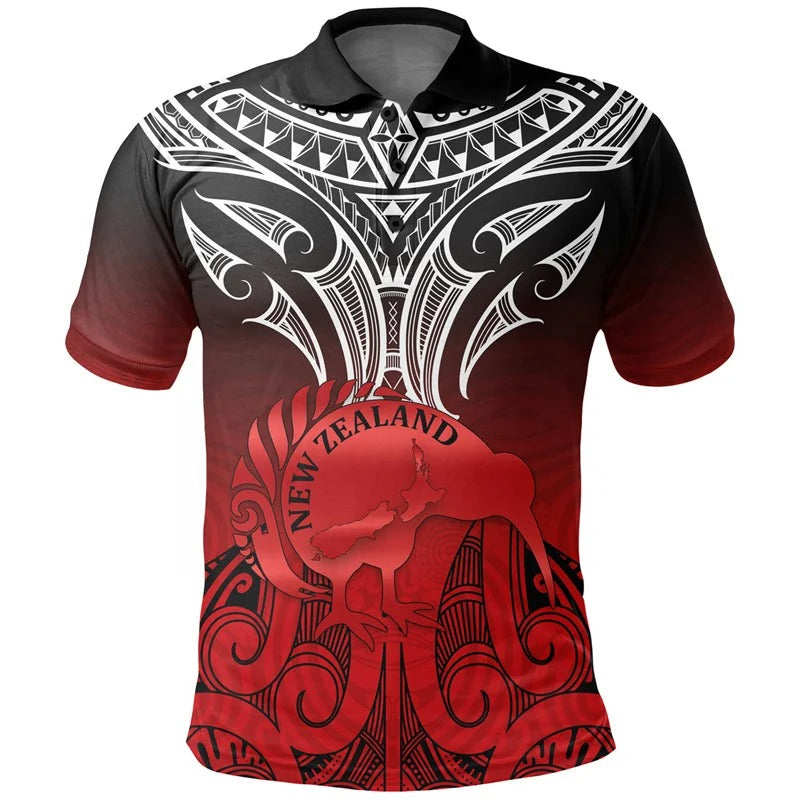New Zealand Polo Shirt Polynesian NZ Kiwi Bird Pattern Symbols Shirt All Over Print