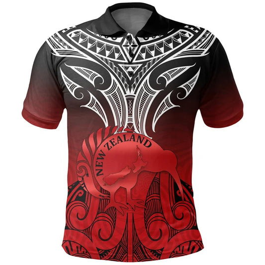 New Zealand Polo Shirt Polynesian NZ Kiwi Bird Pattern Symbols Shirt All Over Print