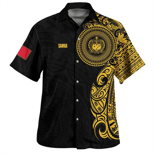 Samoa Coat of Arms Hawaiian Shirts Printed Polynesian Tribal Yellow Short Sleeves Summer Casual Button Shirt