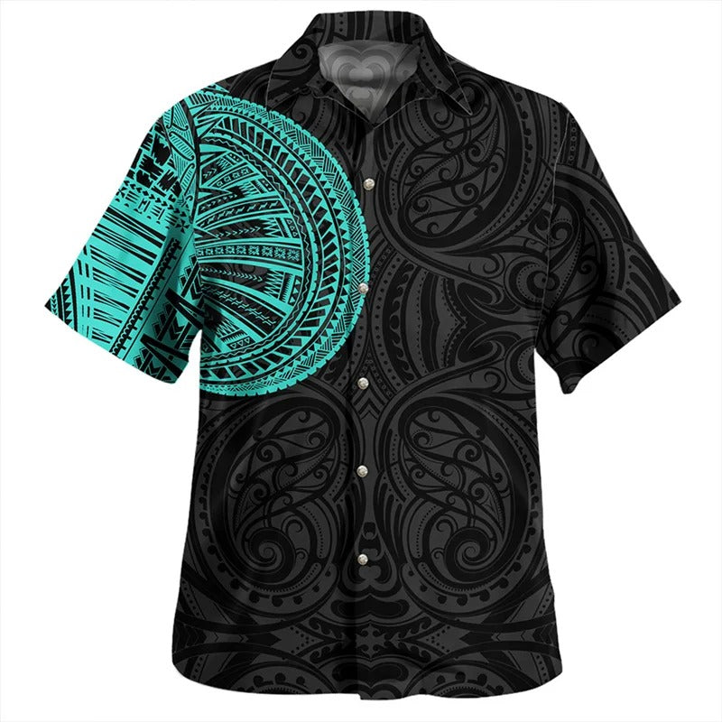 Samoa Polynesian Hawaiian Shirts Printed Polynesian Tribal Short Sleeves Summer Casual Button Shirt