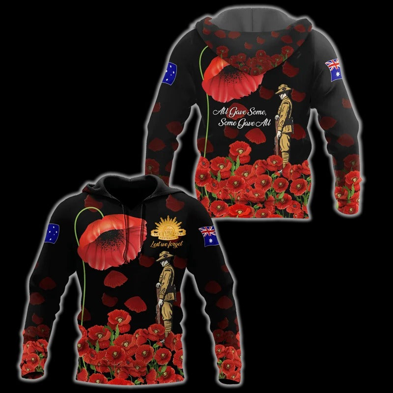 New Zealand Hoodie NZ All Gave Some Some Gave All Poppy Flowers Unisex Zip Hoodie