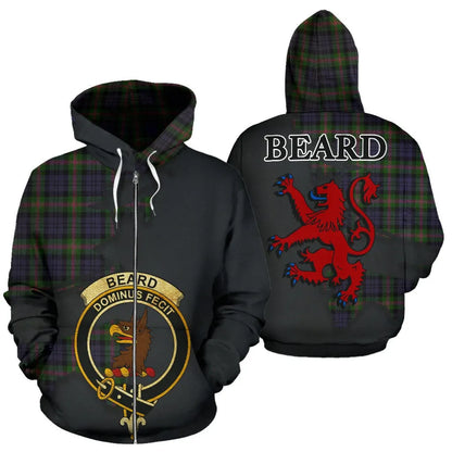Printivon Beard Clan Crest Tartan Zip Hoodie Royal Lion