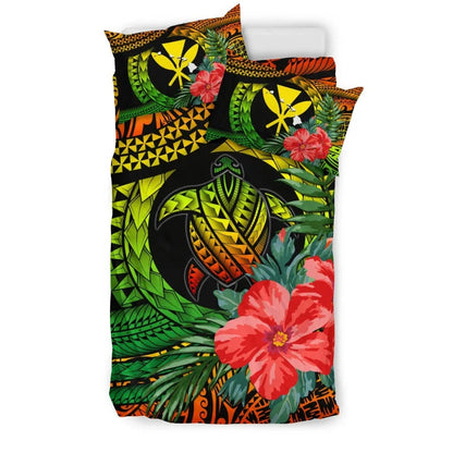 Kanaka Maoli (Hawaiian) Bedding Set Polynesian Turtle Hibiscus Reggae