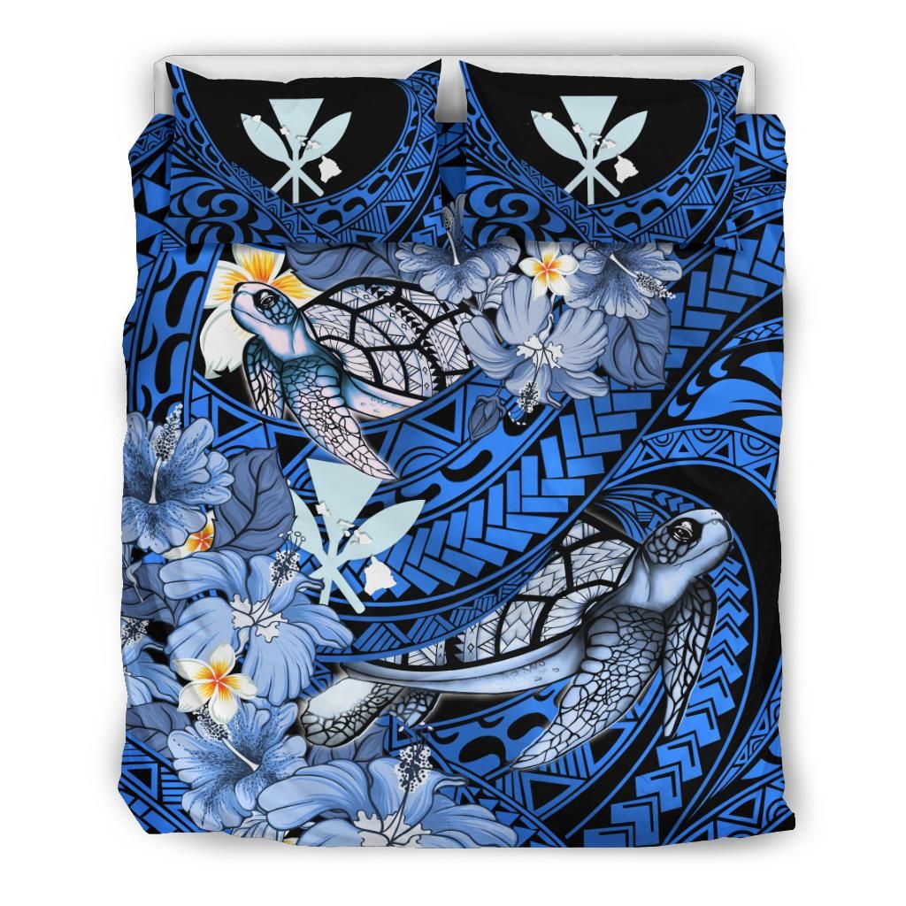 Kanaka Maoli (Hawaiian) Bedding Set Waves Polynesian Turtle Hibiscus (Dark Blue)