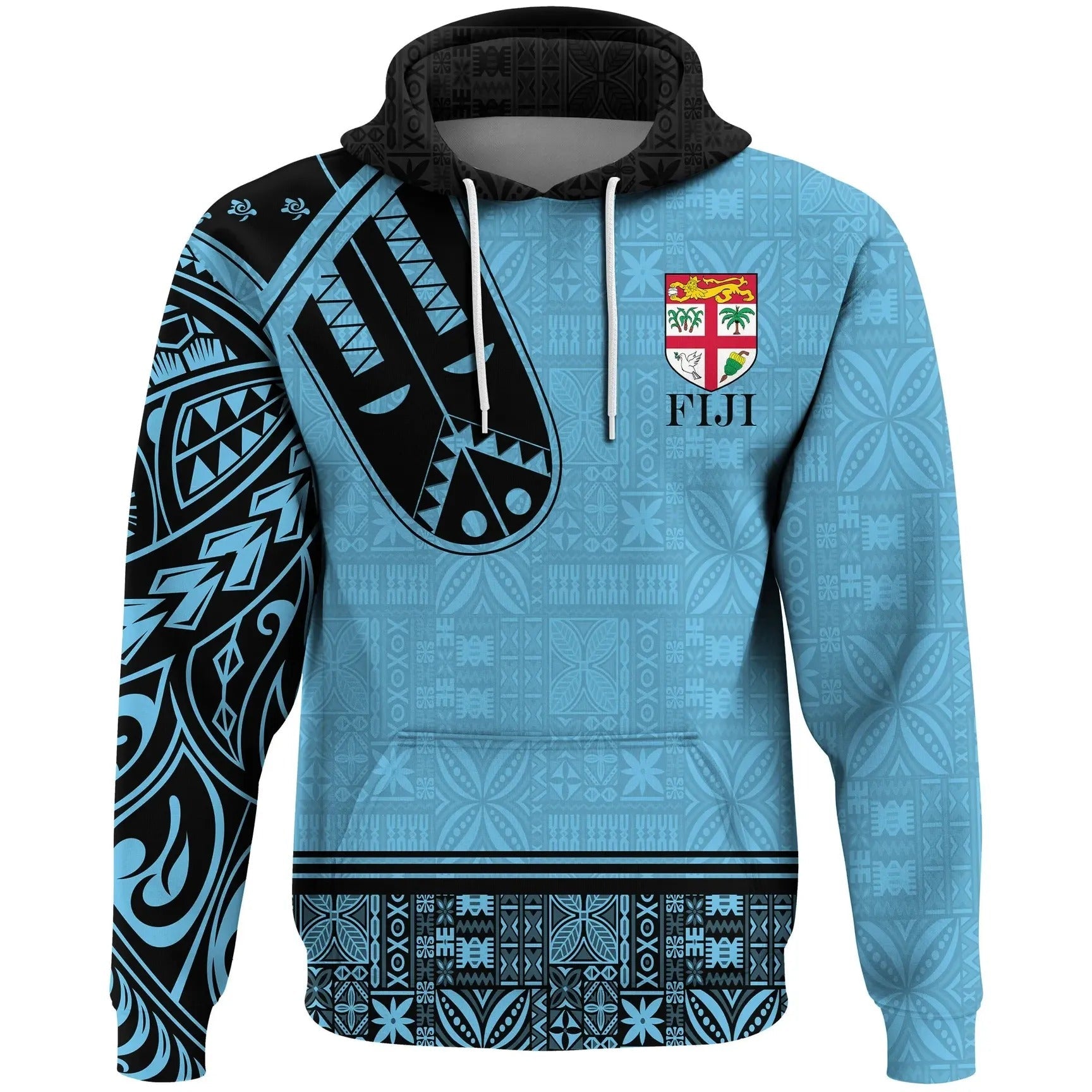 Fiji Strong Hoodie Fijian Tapa Blue Unisex Zip Up Hoodie