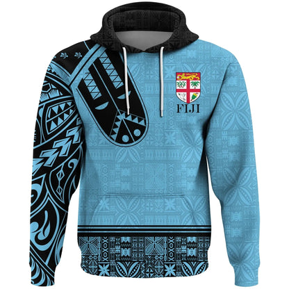 Fiji Strong Hoodie Fijian Tapa Blue Unisex Zip Up Hoodie