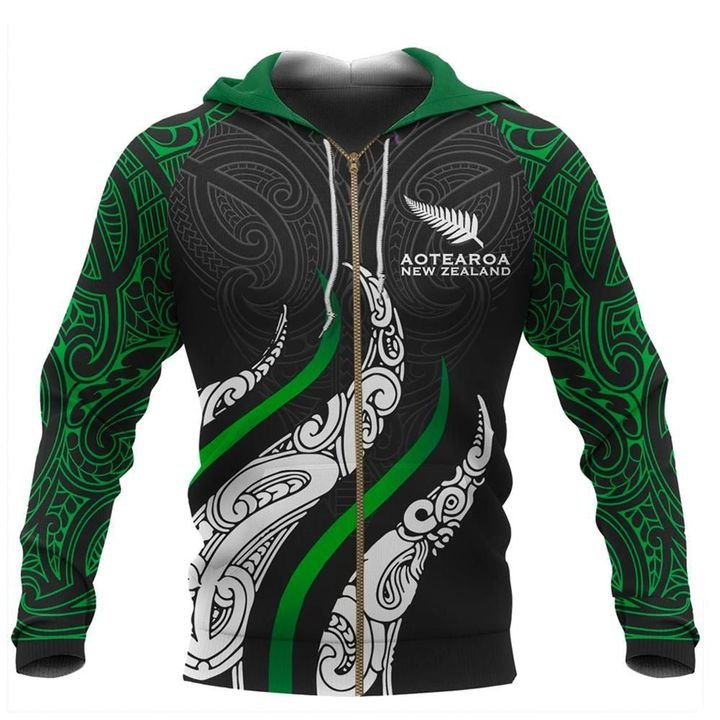 New Zealand Maori Zip Hoodie, Aotearoa Koru Fire Style