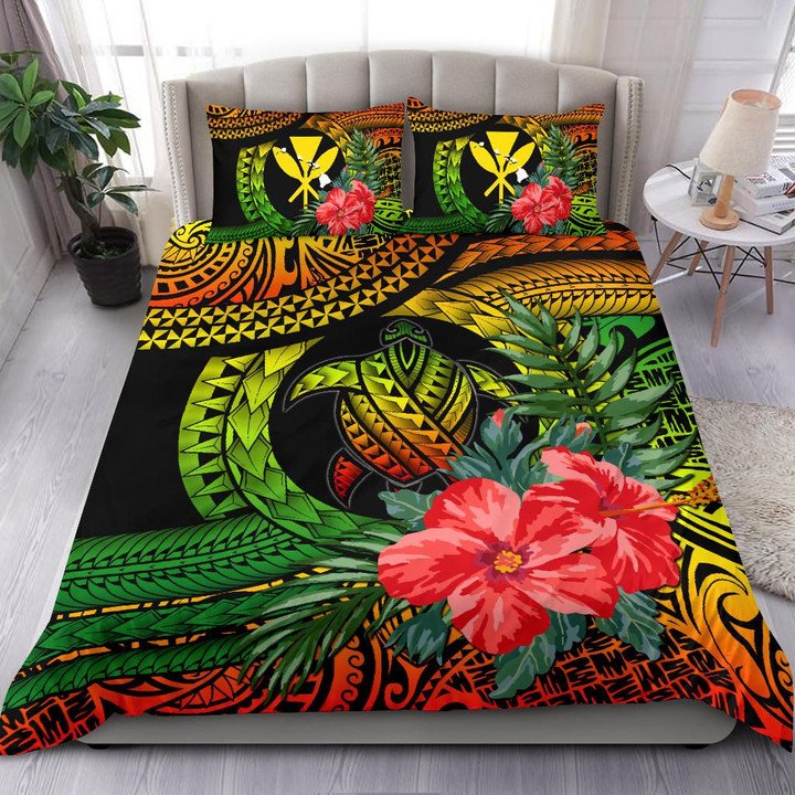 Kanaka Maoli (Hawaiian) Quilt Bed Set Polynesian Turtle Hibiscus Reggae