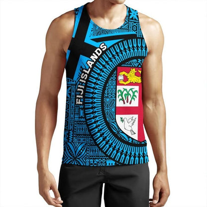 Fiji Islands Men Tank Top Circle Fijian Tapa Blue