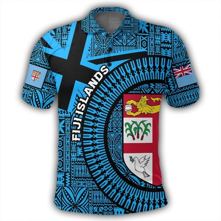 Fiji Islands Polo Shirt Circle - Fijian Tapa Blue