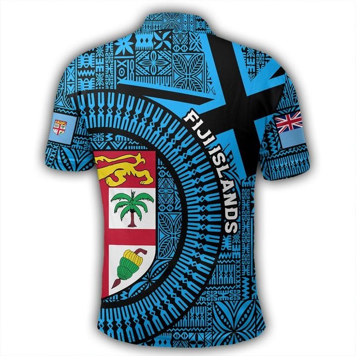 Fiji Islands Polo Shirt Circle - Fijian Tapa Blue