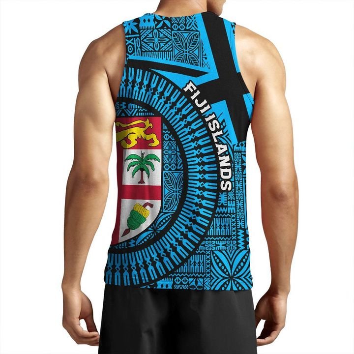 Fiji Islands Men Tank Top Circle Fijian Tapa Blue