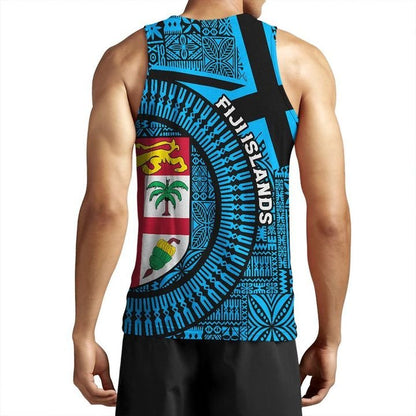 Fiji Islands Men Tank Top Circle Fijian Tapa Blue