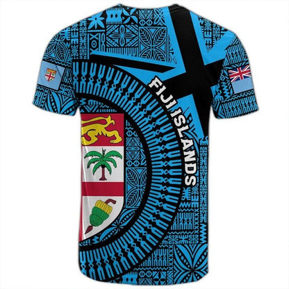 Fiji Islands T Shirt Circle Fijian Tapa Blue