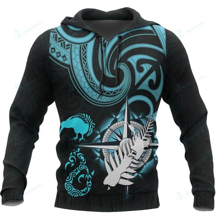 New Zealand Maori Aotearoa Koru Hoodie Map Compass Manaia Kiwi